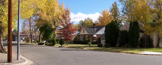 A Minden street and house in the fall