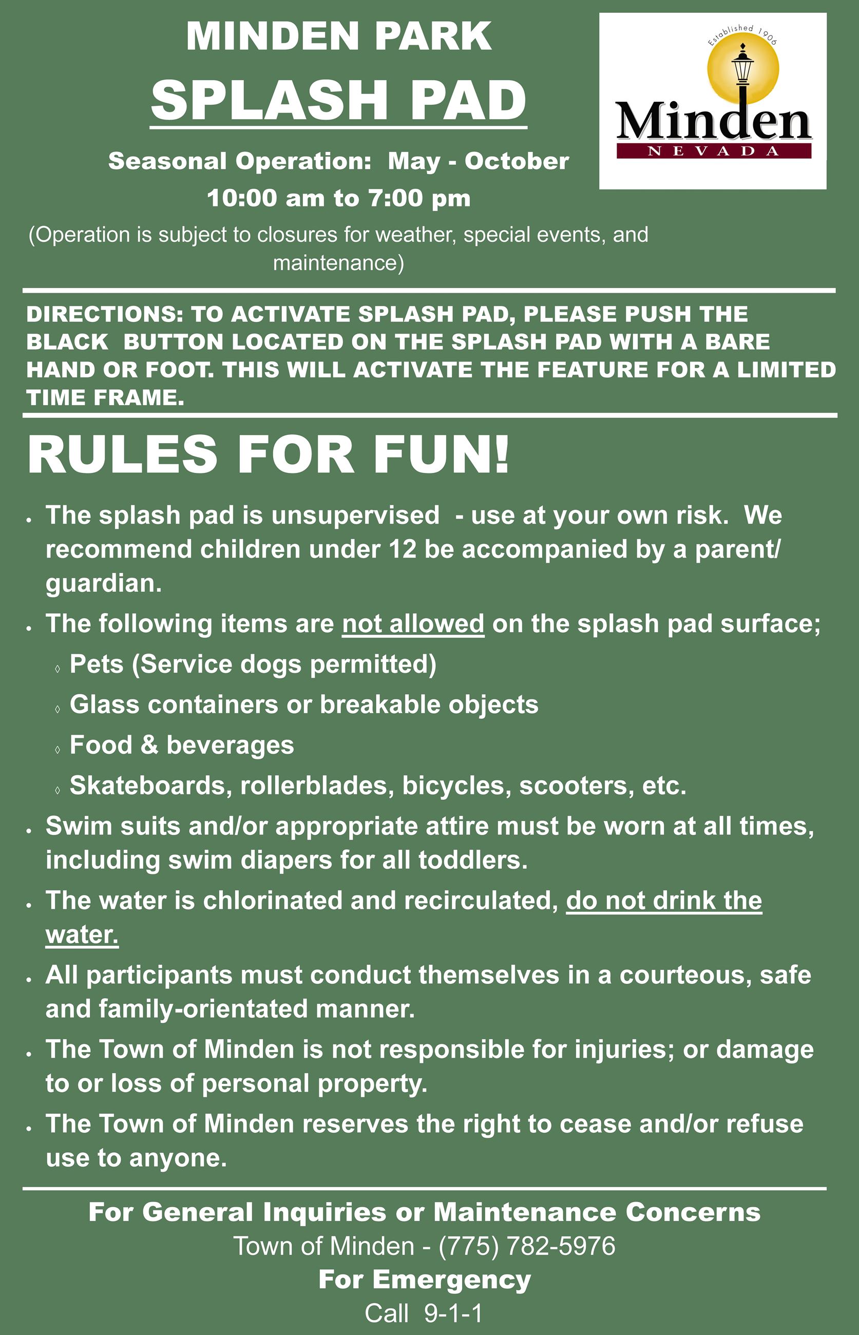 Splash Pad 2024 Safety Sign --new